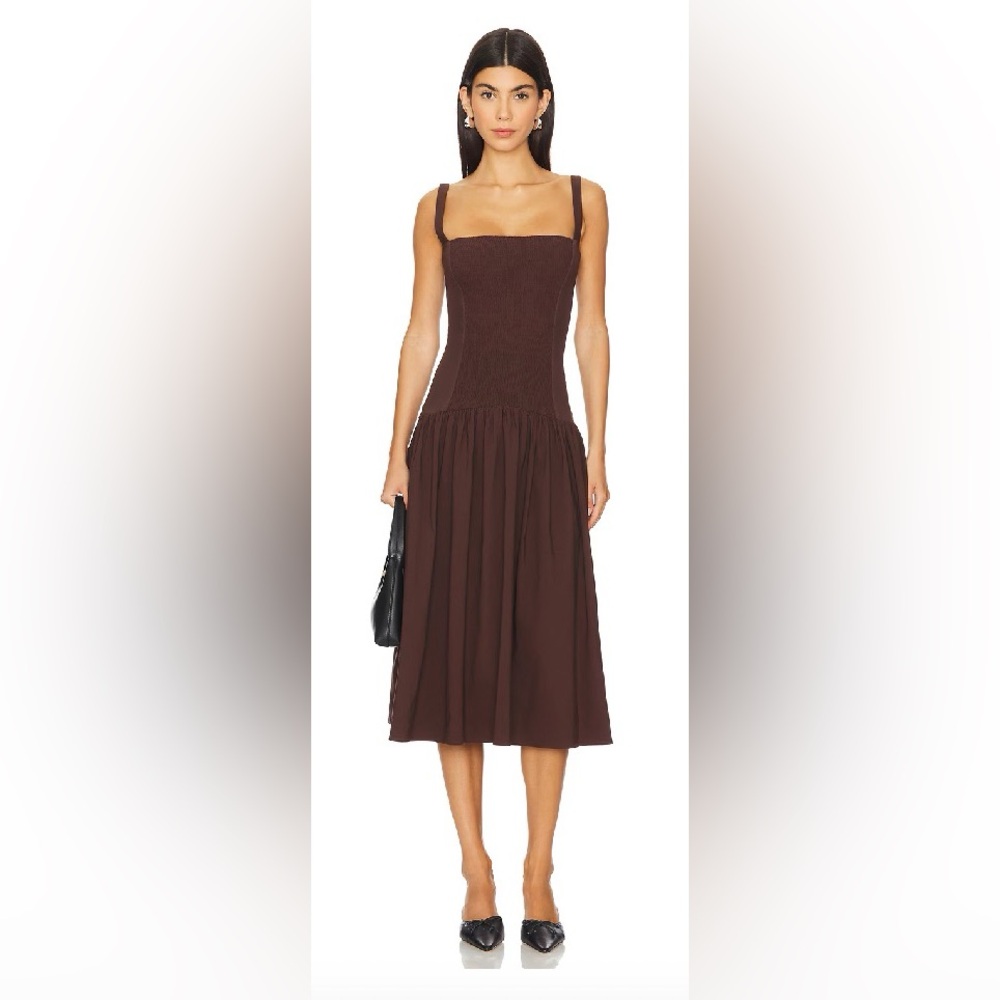 Smocked drop waist midi dress